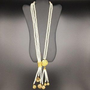 CHICO'S FAUX PEARL LARIAT LOOP NECKLACE